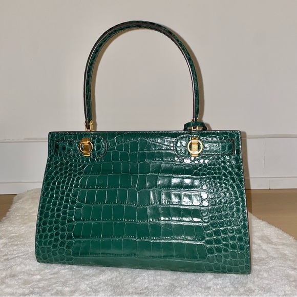 Authentic Tory Burch Lee Radziwill Satchel Croc Embossed Leather Satchel - Picture 3 of 15